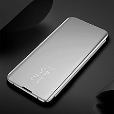 Custodia Portafoglio In Pelle Cover con Supporto Laterale Specchio Cover S01 per Xiaomi Mi Note 10 Argento