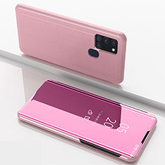 Custodia Portafoglio In Pelle Cover con Supporto Laterale Specchio Cover ZL1 per Samsung Galaxy A21s Oro Rosa