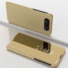 Custodia Portafoglio In Pelle Cover con Supporto Laterale Specchio Cover ZL1 per Samsung Galaxy A80 Oro