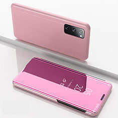 Custodia Portafoglio In Pelle Cover con Supporto Laterale Specchio Cover ZL1 per Samsung Galaxy S20 5G Oro Rosa