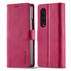 Custodia Portafoglio In Pelle Cover con Supporto LC1 per Samsung Galaxy Z Fold4 5G Rosa Caldo