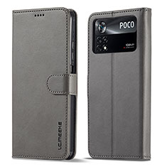 Custodia Portafoglio In Pelle Cover con Supporto LC1 per Xiaomi Poco M4 Pro 4G Grigio