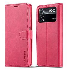Custodia Portafoglio In Pelle Cover con Supporto LC1 per Xiaomi Poco M4 Pro 4G Rosa Caldo