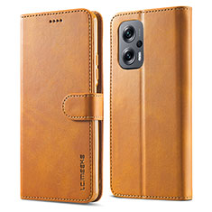 Custodia Portafoglio In Pelle Cover con Supporto LC1 per Xiaomi Redmi Note 12T Pro 5G Marrone Chiaro