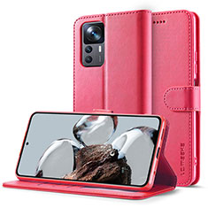 Custodia Portafoglio In Pelle Cover con Supporto LC2 per Xiaomi Mi 12T Pro 5G Rosa Caldo