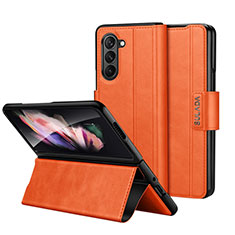 Custodia Portafoglio In Pelle Cover con Supporto LD1 per Samsung Galaxy Z Fold5 5G Arancione