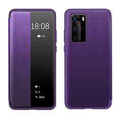 Custodia Portafoglio In Pelle Cover con Supporto LF1 per Huawei P40 Pro Viola