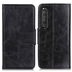 Custodia Portafoglio In Pelle Cover con Supporto M02L per Sony Xperia 1 III Nero