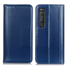 Custodia Portafoglio In Pelle Cover con Supporto M05L per Sony Xperia 1 III Blu