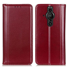 Custodia Portafoglio In Pelle Cover con Supporto M05L per Sony Xperia PRO-I Rosso