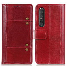 Custodia Portafoglio In Pelle Cover con Supporto M06L per Sony Xperia 1 III Rosso