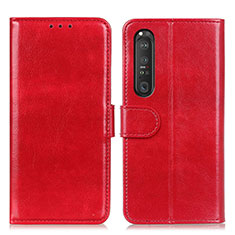 Custodia Portafoglio In Pelle Cover con Supporto M07L per Sony Xperia 1 III Rosso