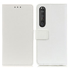 Custodia Portafoglio In Pelle Cover con Supporto M08L per Sony Xperia 1 III Bianco