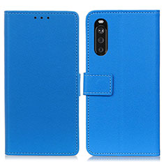 Custodia Portafoglio In Pelle Cover con Supporto M08L per Sony Xperia 10 III SO-52B Blu