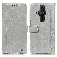 Custodia Portafoglio In Pelle Cover con Supporto M10L per Sony Xperia PRO-I Grigio