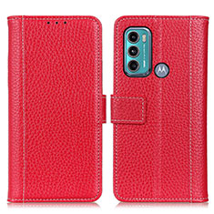 Custodia Portafoglio In Pelle Cover con Supporto M14L per Motorola Moto G60 Rosso