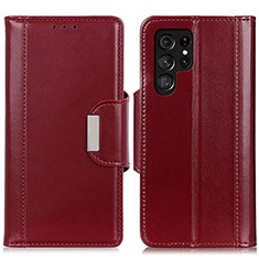 Custodia Portafoglio In Pelle Cover con Supporto M14L per Samsung Galaxy S21 Ultra 5G Rosso