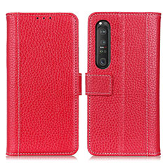 Custodia Portafoglio In Pelle Cover con Supporto M14L per Sony Xperia 1 III Rosso