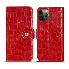 Custodia Portafoglio In Pelle Cover con Supporto N02 per Apple iPhone 12 Pro Max Rosso