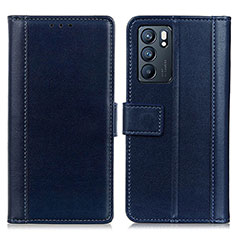 Custodia Portafoglio In Pelle Cover con Supporto N02P per Oppo Reno6 5G Blu