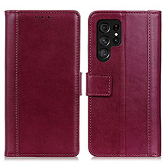 Custodia Portafoglio In Pelle Cover con Supporto N02P per Samsung Galaxy S21 Ultra 5G Rosso