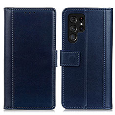 Custodia Portafoglio In Pelle Cover con Supporto N02P per Samsung Galaxy S22 Ultra 5G Blu