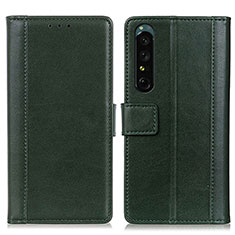 Custodia Portafoglio In Pelle Cover con Supporto N02P per Sony Xperia 1 III Verde