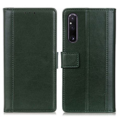 Custodia Portafoglio In Pelle Cover con Supporto N02P per Sony Xperia 1 V Verde