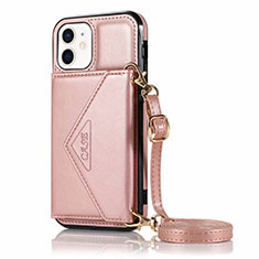 Custodia Portafoglio In Pelle Cover con Supporto N03 per Apple iPhone 12 Oro Rosa