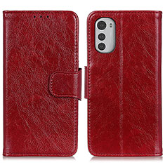 Custodia Portafoglio In Pelle Cover con Supporto N05P per Motorola Moto E32 Rosso