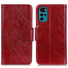 Custodia Portafoglio In Pelle Cover con Supporto N05P per Motorola Moto G22 Rosso