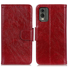 Custodia Portafoglio In Pelle Cover con Supporto N05P per Nokia C210 Rosso