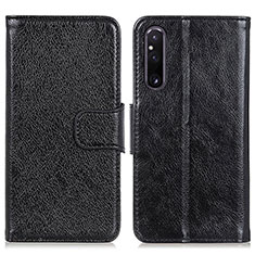 Custodia Portafoglio In Pelle Cover con Supporto N05P per Sony Xperia 1 V Nero