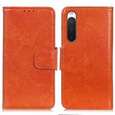 Custodia Portafoglio In Pelle Cover con Supporto N05P per Sony Xperia 10 IV Arancione