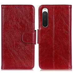 Custodia Portafoglio In Pelle Cover con Supporto N05P per Sony Xperia 10 V Rosso