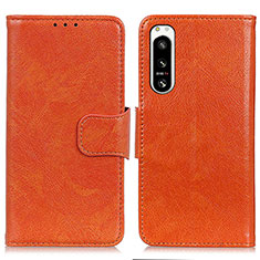 Custodia Portafoglio In Pelle Cover con Supporto N05P per Sony Xperia 5 IV Arancione