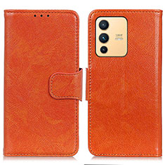 Custodia Portafoglio In Pelle Cover con Supporto N05P per Vivo V23 5G Arancione