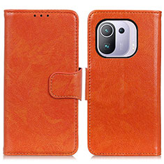 Custodia Portafoglio In Pelle Cover con Supporto N05P per Xiaomi Mi 11 Pro 5G Arancione