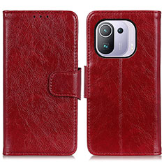 Custodia Portafoglio In Pelle Cover con Supporto N05P per Xiaomi Mi 11 Pro 5G Rosso