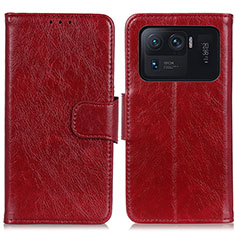 Custodia Portafoglio In Pelle Cover con Supporto N05P per Xiaomi Mi 11 Ultra 5G Rosso