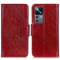 Custodia Portafoglio In Pelle Cover con Supporto N05P per Xiaomi Mi 12T Pro 5G Rosso