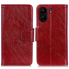 Custodia Portafoglio In Pelle Cover con Supporto N05P per Xiaomi Redmi 13C Rosso