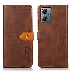 Custodia Portafoglio In Pelle Cover con Supporto N07P per Motorola Moto G14 Marrone