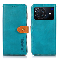 Custodia Portafoglio In Pelle Cover con Supporto N07P per Vivo X Note Ciano