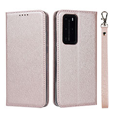 Custodia Portafoglio In Pelle Cover con Supporto N12 per Huawei P40 Pro Oro Rosa