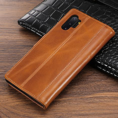 Custodia Portafoglio In Pelle Cover con Supporto P01 per Samsung Galaxy Note 10 Plus Arancione