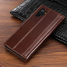 Custodia Portafoglio In Pelle Cover con Supporto P01 per Samsung Galaxy Note 10 Plus Marrone