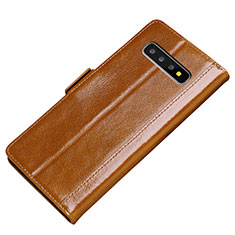 Custodia Portafoglio In Pelle Cover con Supporto P01 per Samsung Galaxy S10 Arancione