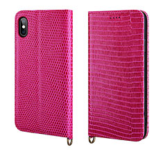 Custodia Portafoglio In Pelle Cover con Supporto P03 per Apple iPhone Xs Max Rosa Caldo