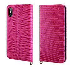 Custodia Portafoglio In Pelle Cover con Supporto P03 per Apple iPhone Xs Rosa Caldo